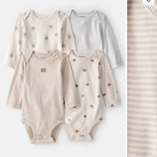 Baby 4-Pack Snack Time Long-Sleeve Multipack Bodysuits - Blue/White/Brown | Carter's