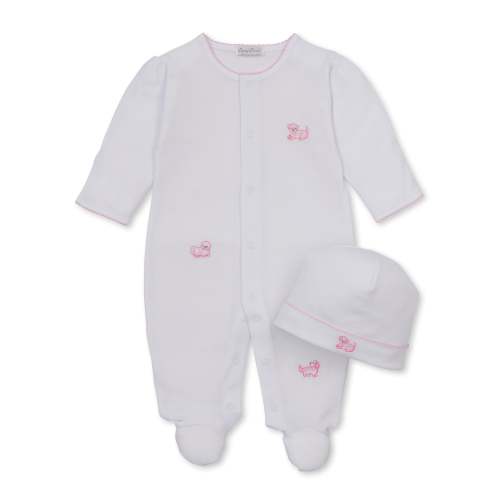 Puppy Paws White/Pink Footie & Hat Set