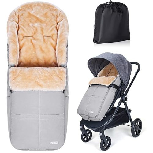 Orzbow Stroller Footmuff Universal | Faux Wool Baby Bunting Bag | Warm, Weather-proof, Adjustable Buckles | Winter Stroller Blanket Cover | Baby Sleeping Bag for Cold Weather Accessories, Light Gray