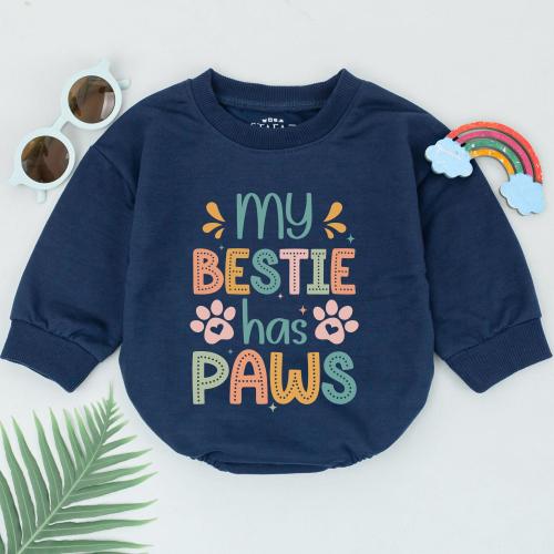 Personalized My Bestie Has Paws Romper, Retro Pet Bestie Baby Romper, Best Friend Outfits, Pet Lover Baby Gift, Natural Dog Bestie Gift