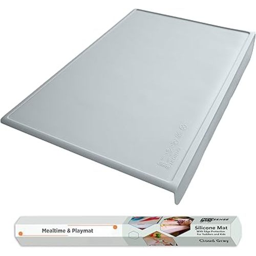 Silicone Craft Mat for Painting, PlayDoh and Art Projects with Angle-Protective Safety Edge – Toddlers & Kids Placemat – Non-Slip & BPA-Free Food Mat – 1.5mm Thick, 24"x16", Cloud Gray