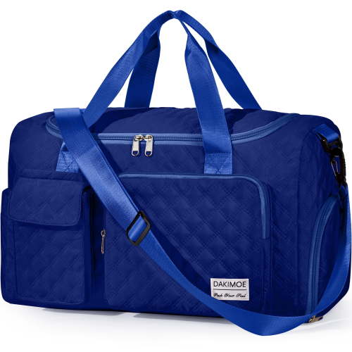 DAKIMOE Travel Duffle Bag for Women Large Weekender Bags Carry on Gym Duffel Bag with Wet Pocket/Shoe Compartment Waterproof Overnight Tote for Plane Hospital Sports Yoga Business Trips, Royal Blue