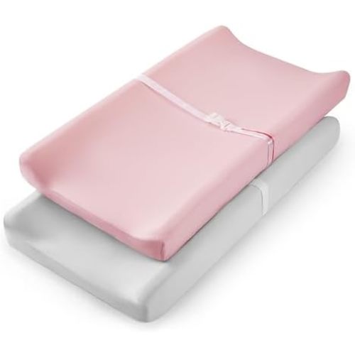 Changing Pad Cover Set in Soft Jersey Material Diaper Changing Pad Cover Girl - Fits 32"/34''x16 Contoured Pad for Babies,Peachy Pink & Lt Gray