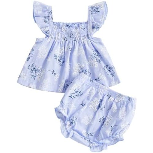 Mubineo Baby Girl Summer Clothes Cute Ruffle Tops Dress Shorts Outfits Set Infant Toddler Shrit Bloomers Princess Outfit