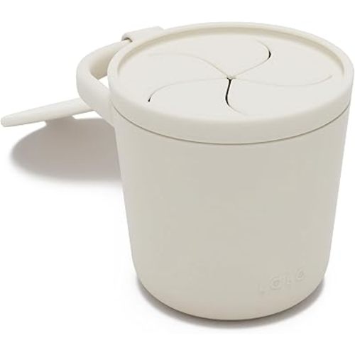 Lalo Snack Cup - Mess-Free Silicone Snack Cups for Toddlers & Babies with Detachable Lid, BPA-Free Baby Snack Containers, Fits Most Stroller & Car Seat Cup Holders, Dishwasher Safe, Oatmeal