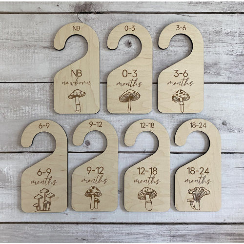 Mushroom-Themed Baby Closet Dividers - Engraved Wooden Hangers for Newborn to 24 Months