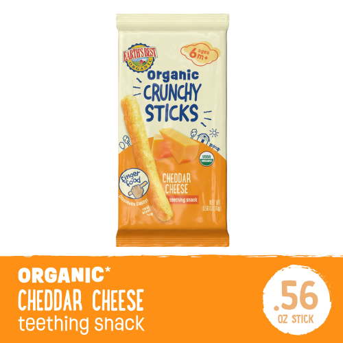 Earth's Best Organic Teething Crunchy Sticks Cheddar Cheese Puffed Baby Snack, 0.56 oz Bag