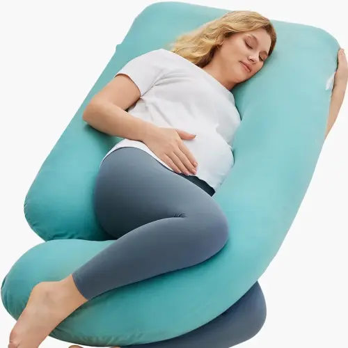 Momcozy U Shaped Pregnancy Pillows with Cotton Removable Cover, 57 Inch Full Body Pillow Maternity Support, Must Have for Pregnant Women, Tiffany Blue