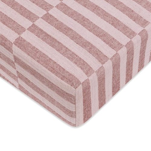 Babyletto 100% Organic Cotton Crib Sheet, GOTS-Certified, Fitted 360°, Ultra-Soft and Breathable Muslin - Maroon Offset Stripe