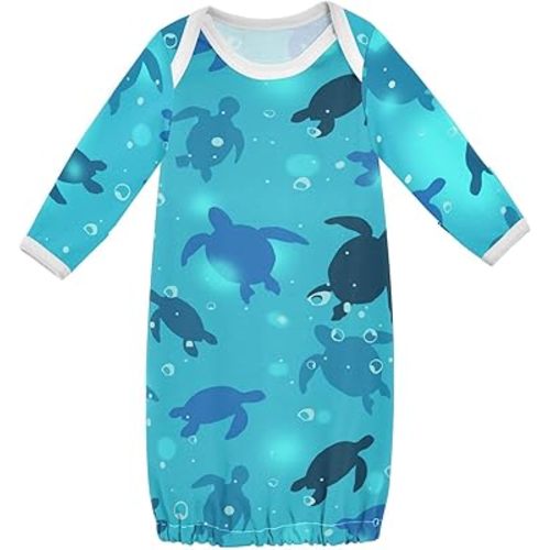 Turtle Blue Sea Bubble Newborn Baby Gown Soft Nightgown Infant Sleeper Long Sleeve Coming Home Outfit for Boy 3M