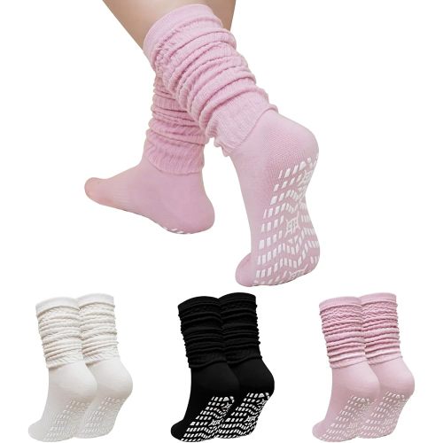 ZAKASA Slouch Socks with Grips for Women: Non Slip Long Scrunch Slouchy Socks Grippy Knee High for Yoga Pilates Hospital