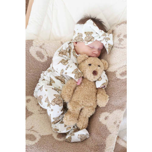 Beary Sweet Bamboo Waffle Zipper Ruffle One-Piece Footie | Caden Lane