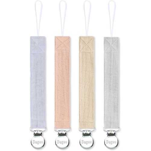 Pacifier Clip for Baby Boy and Girl - Linen Soft Fabric Pacifier Hold with Clip for Binky, Leash Soothie Holder Unisex 4 Pack (Blue）