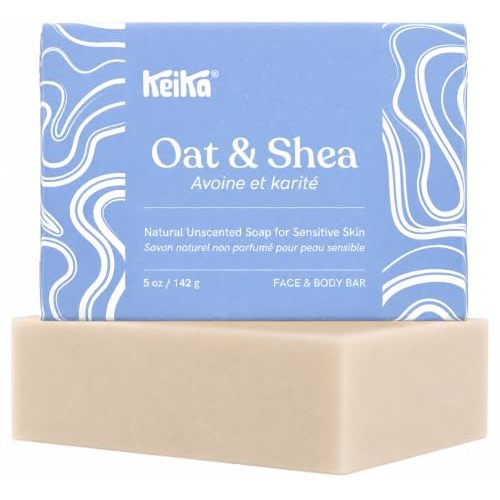 Keika Baby Soap Bar Oat & Shea Unscented for Eczema, Psoriasis, Face, Body, Infant Kids Teens Men Women with Sensitive Skin, 5 oz.