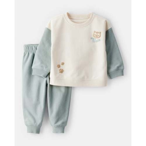 Baby Boy Hey Tiger' French Terry Sweatshirt & Pant Set - Blue/Cream | Carter's