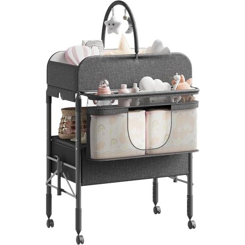 GarveeHome Baby Changing Table with Storage, Portable Foldable Diaper Changing Station with 2 Storage Baskets, Height Adjustable Waterproof Changing Table for Infant and Newborn