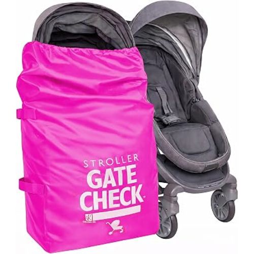 J.L. Childress Gate Check Bag for Single & Some Double Strollers - Travel Bag for Airplane, Fits Most Standard Baby Strollers, Airport Accessories Gate Check, Flying Essentials - Neon Pink