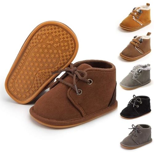 Meckior Baby Booties Newborn Infant Unisex Baby Girls Boys Velvet Rubber Anit-Slip Sole Shoes Toddler Fleece Cozy Winter Warm Prewalker Boots