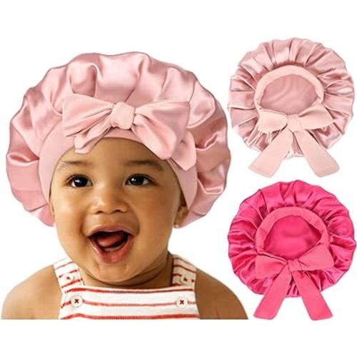 YANIBEST 2 PCS Baby Bonnet Toddler Silk Satin Bonnet for Kids Sleeping Cap Curly Natural Hair Baby Bonnets for Girls Boys Infant Newborn