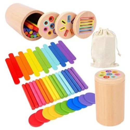 Etokfoks 3 in 1 Montessori Wooden Toy Set 40 Piece Fine Motor Skills Educational Color Sorting Sensory Toys for Toddlers Ages 1 3