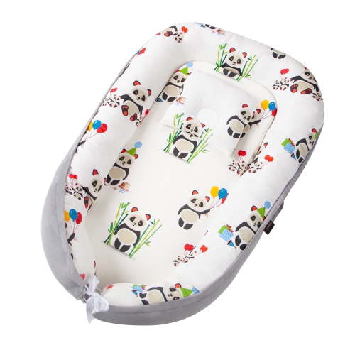 Octiify Snuggle Play Soft Panda Portable Baby Lounger & Play Mat, Reversible Tummy Time Mat, Infant Floor Cushion & Activity Pillow for Newborns 0–24 Months