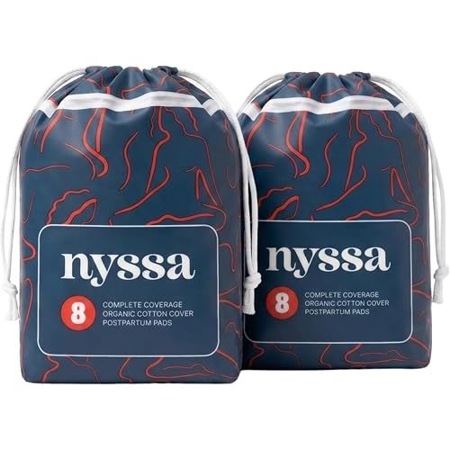 Nyssa Postpartum Pads - Ultra-Absorbent Organic Cotton, 16” Long, Extra-Wide | Gentle for Sensitive Skin (2-Pack)