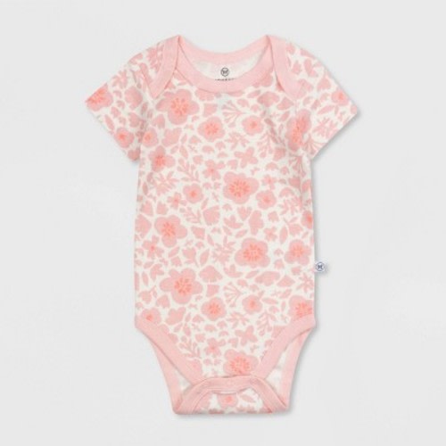 Honest Baby Girls' 4pk Organic Cotton Papercut Floral Short Sleeve Bodysuit - Pink