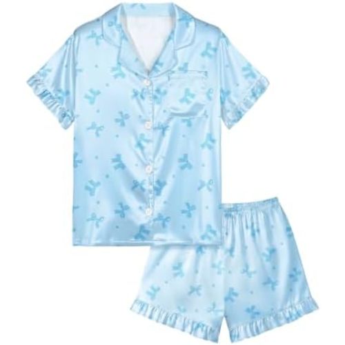 MHJY Girls Pajama Set 2 Piece Silk Satin Sleepwear for Toddlers Kids