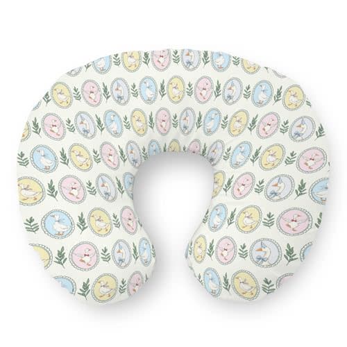 Colorful Geese Bows Nursing Pillow Covers Pastel Duck Green Leaves Stretchy Soft Nursing Cover for Breastfeeding Pillow Cute Farm Animals Slipcover for Baby Girls Boys Newborn