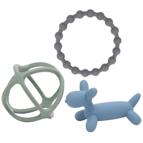 Weesprout Handheld Teether Set (matte Dark Gray, Blue & Green)