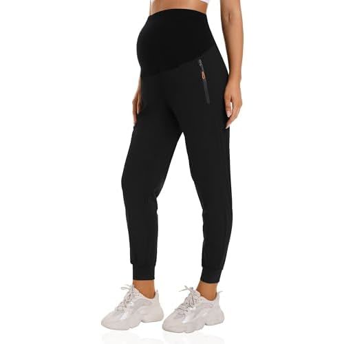 Foucome Women's Maternity Joggers Quick Dry Zipper Pockets Scrub Pants Pregnancy Sweatpants