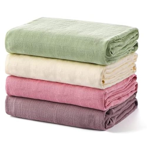 Momcozy Muslin Swaddle Blankets, 4-Pack Breathable and Skin-Friendly Receiving Blankets, Swaddle Blanket Shower Gifts & Baby Registry Essentials, Large 47"x47", Soft Pastels