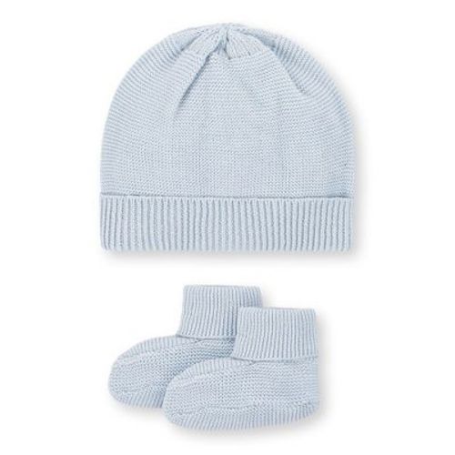 Hope & Henry Baby Organic Sweater Beanie and Bootie 2-Piece Set, Airy Blue Beanie Set, 6-12 Months