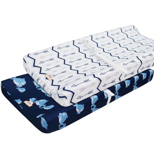 BlueSnail Print Changing pad Cover Set 2PK, Breathable and Comfortable Changing Pad Cover for Boys and Girls (Navy+ Navy)