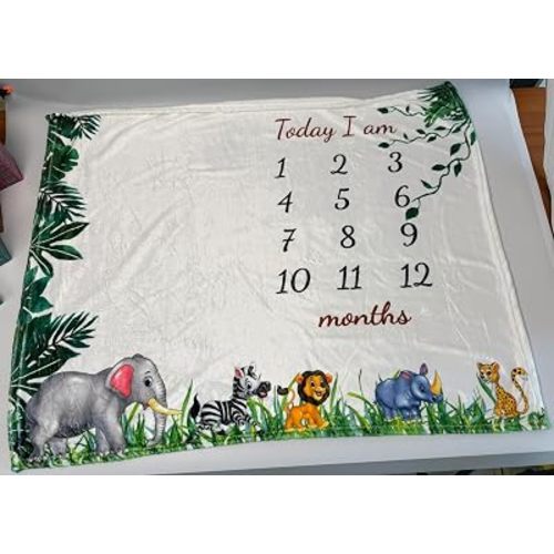vmaisi Baby Milestone Blanket Gifts - Newborn Boy Monthly Year Infant Growth Blankets Nursery Swaddling Blankets 100x80CM (Green Animals, Single)