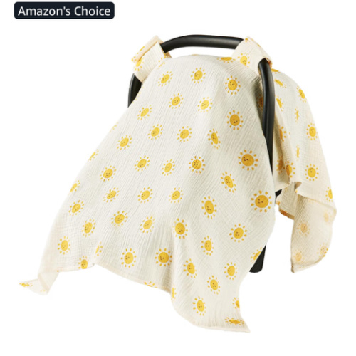 100% Muslin Cotton Car Seat Cover for Baby, Soft Breathable Canopy, Universal Sun Protector for Infant Carseat, Lightweight Summer Stroller Shade for Boys Girls