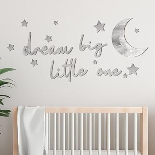 15 Pcs Moon and Stars Nursery Decor Dream Big Little One Wall Decor Boho Neutral Babyroom Wall Art Nursery Sign for Boys Girls Bedroom Home Farmhouse Living Playroom(Gray)