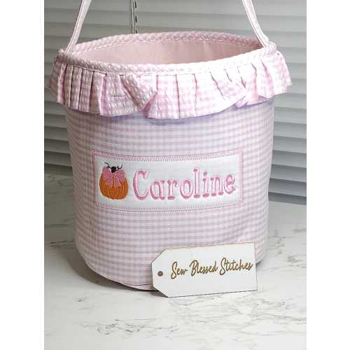 Personalized Pink Ruffle Halloween Treat Bucket