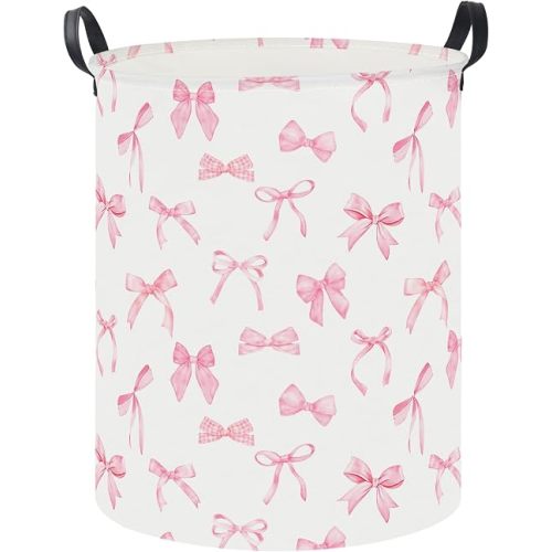 19.7" Laundry Basket,Dirty Clothes Hamper,Waterproof Storage Bin(Pink Bowknot)