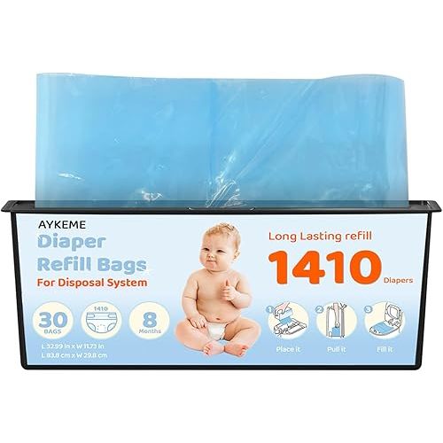Diaper Pail Refills Bags Compatible with Genie Easy Roll Signature & Platium Diaper Pails | 7-Layer OdorLock Technology | Up to 10 Months Use,1 Pack(30 Bags)