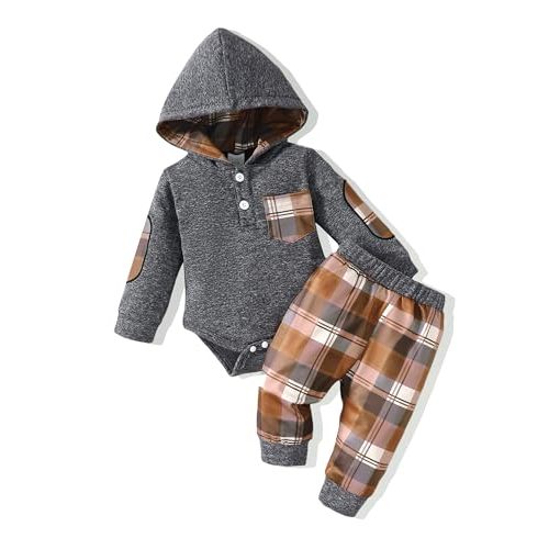 Renotemy Newborn Baby Boy Clothes Infant Boy Outfits Baby Hoodie Romper Fall Winter 0 3 6 9 12 18 Months Baby Clothes for Boy