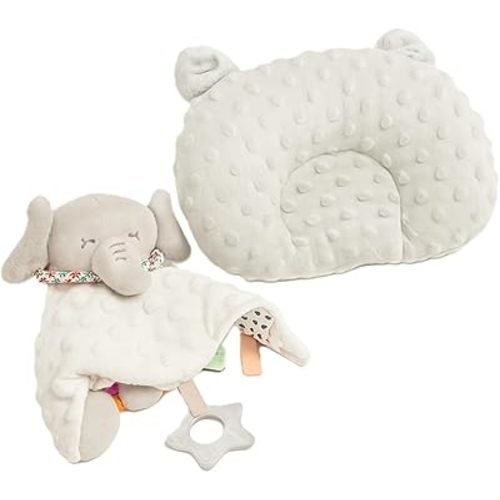 Baby Pillow & Security Blanket Set – Breathable Newborn Head Support (Gray) || Baby Pillows for Sleeping for Newborn || Baby Blankets for Boys and Girls || Almohada para dormir para Bebe