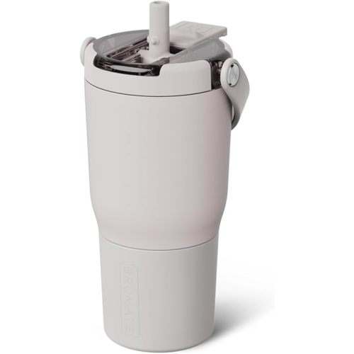 BrüMate Resa Flip 20oz Kids Travel Tumbler with Covered Flip Down Straw | 100% Leakproof Water Bottle | Insulated Stainless Steel | Cup Holder Friendly Silicone Base | 20oz (Dune)