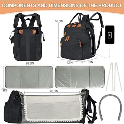 large diaper bag backpack，baby bag with changing station for Boys Girls，Multifunctional Diaper Bag，Mommy Bag With USB Charging Port（Black）