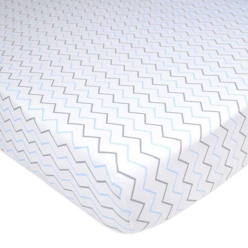 American Baby Company 100% Natural Cotton Fitted Crib Sheet 52" x 28" - Soft, Breathable, Hypoallergenic & Gentle Toddler Bed Sheet, Blue Zigzag, Neutral for Boys & Girls