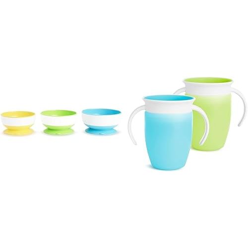 Munchkin® Stay PutTM Suction Bowls for Babies, 3 Pack and Miracle® 360 Trainer Sippy Cups, 2 Count, 7 Ounce
