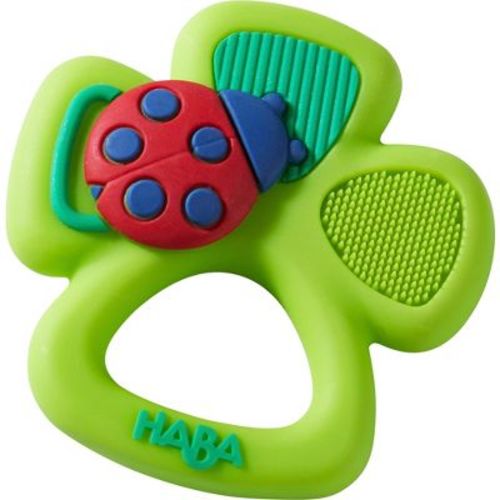 HABA Silicone Teethers for Babies 6-18 Months - Shamrock Silicone Teether Ring and Grasping Toy for Safe Sensory Development
