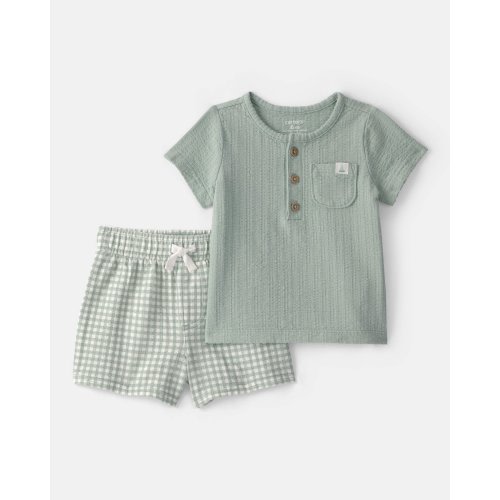 Baby 2-Piece Gingham Top & Short Set - Green