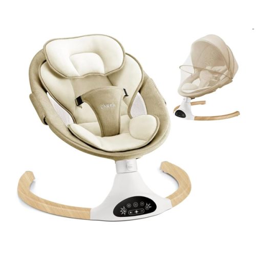 LAREX Baby Swing Infant Swing Electric Toddler Baby Rocker Portable for Newborn Boy Girl, 5 Sway Speeds with Remote Control, 10 Preset Melodies and Bluetooth, 0-6 Months Max 20 Lbs (Khaki)