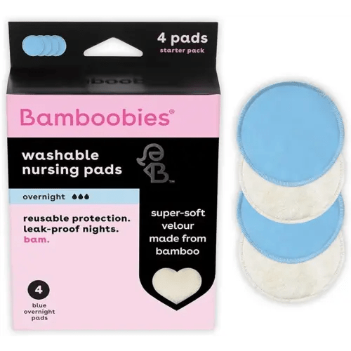 Bamboobies Overnight Nursing Pads, Ultra-Soft Velour, Reusable and Washable for Nightly Use, Leak-Proof Pads for Breastfeeding, 4 Pads